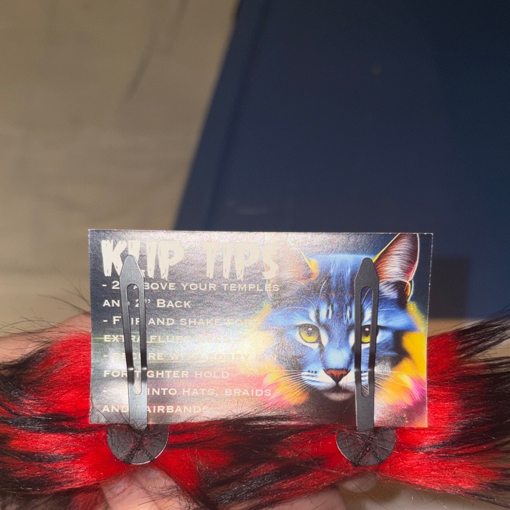 Kritter Klips Red and Black Furry Cat Ears - Picture 5 of 5